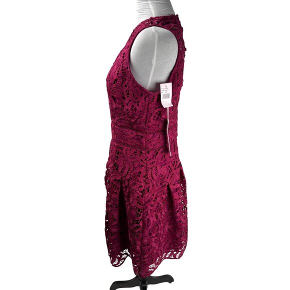 Adelyn Rae Women's Crochet Lace Crewneck Fit & Flare Party Dress Magenta Size L - Picture 5 of 13